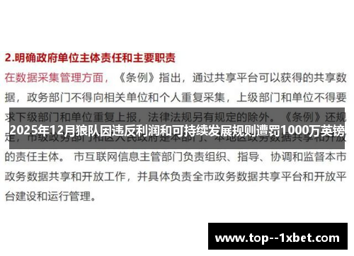 2025年12月狼队因违反利润和可持续发展规则遭罚1000万英镑